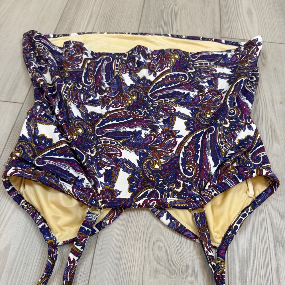 Lands End Paisley Tankini Top Blue Burgundy Twisted Sweetheart Swimwear 18W
